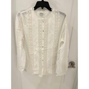 NWOT Sundance White Cotton Eyelet Broderie Anglaise Lace Blouse Top Size LARGE